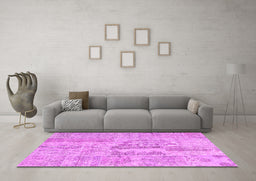 Machine Washable Patchwork Pink Transitional Rug in a Living Room, wshcon2621pnk