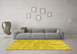 Machine Washable Patchwork Yellow Transitional Rug in a Living Room, wshcon2621yw