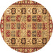 Round Machine Washable Southwestern Brown Country Rug, wshcon2622brn