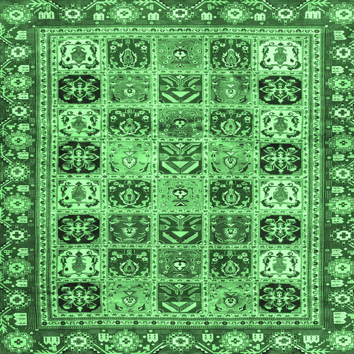 Square Machine Washable Southwestern Emerald Green Country Area Rugs, wshcon2622emgrn