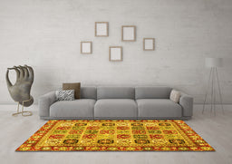 Machine Washable Southwestern Yellow Country Rug in a Living Room, wshcon2622yw