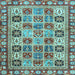 Square Machine Washable Southwestern Light Blue Country Rug, wshcon2622lblu