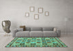 Machine Washable Southwestern Turquoise Country Area Rugs in a Living Room,, wshcon2622turq