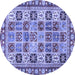 Round Machine Washable Southwestern Blue Country Rug, wshcon2622blu