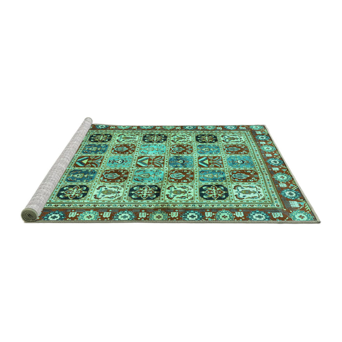 Sideview of Machine Washable Southwestern Turquoise Country Area Rugs, wshcon2622turq
