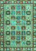 Machine Washable Southwestern Turquoise Country Area Rugs, wshcon2622turq