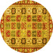 Round Machine Washable Southwestern Yellow Country Rug, wshcon2622yw