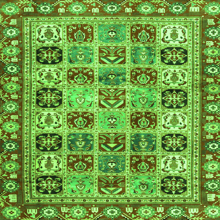 Round Machine Washable Southwestern Green Country Area Rugs, wshcon2622grn