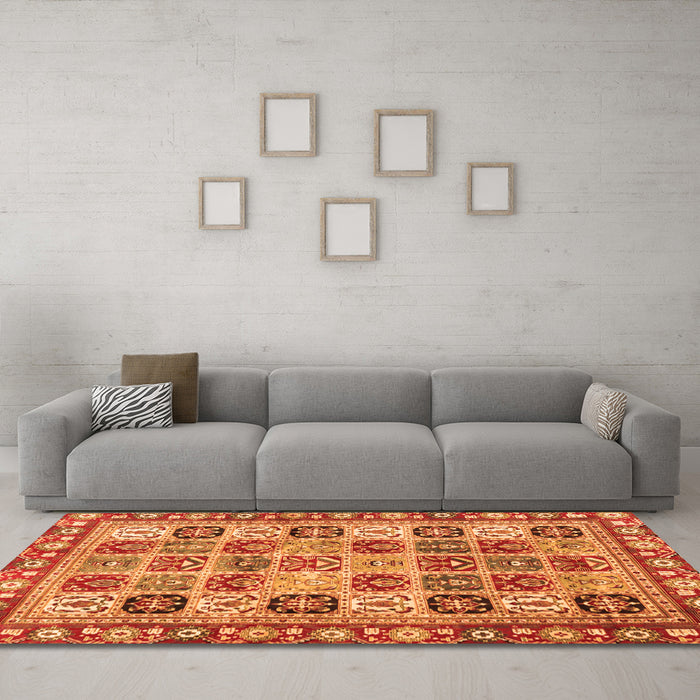 Machine Washable Southwestern Orange Country Area Rugs in a Living Room, wshcon2622org