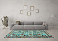 Machine Washable Southwestern Light Blue Country Rug, wshcon2622lblu