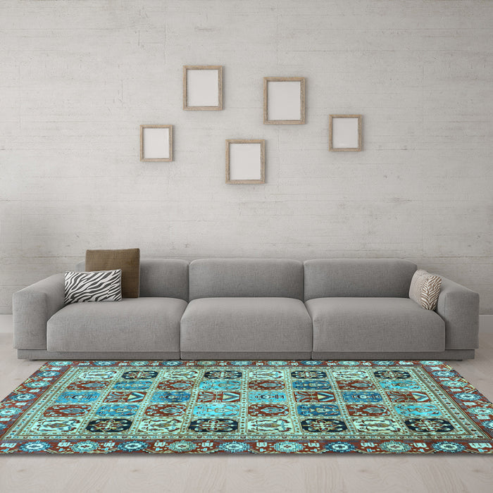 Machine Washable Southwestern Light Blue Country Rug in a Living Room, wshcon2622lblu