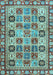 Machine Washable Southwestern Light Blue Country Rug, wshcon2622lblu