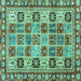Square Machine Washable Southwestern Turquoise Country Area Rugs, wshcon2622turq
