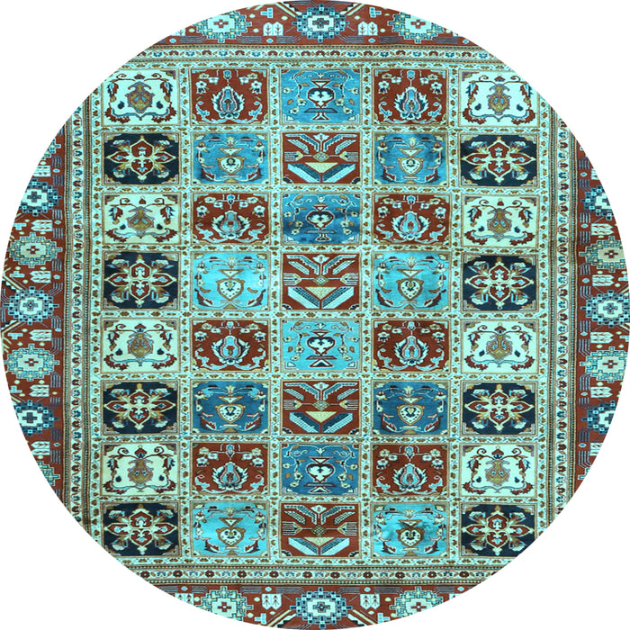 Round Machine Washable Southwestern Light Blue Country Rug, wshcon2622lblu