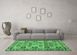 Machine Washable Southwestern Emerald Green Country Area Rugs in a Living Room,, wshcon2622emgrn