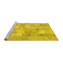 Sideview of Machine Washable Patchwork Yellow Transitional Rug, wshcon2623yw