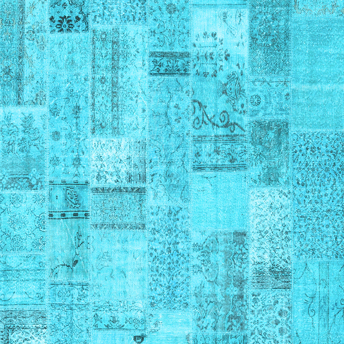 Machine Washable Patchwork Light Blue Transitional Rug, wshcon2623lblu