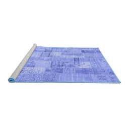 Sideview of Machine Washable Patchwork Blue Transitional Rug, wshcon2623blu