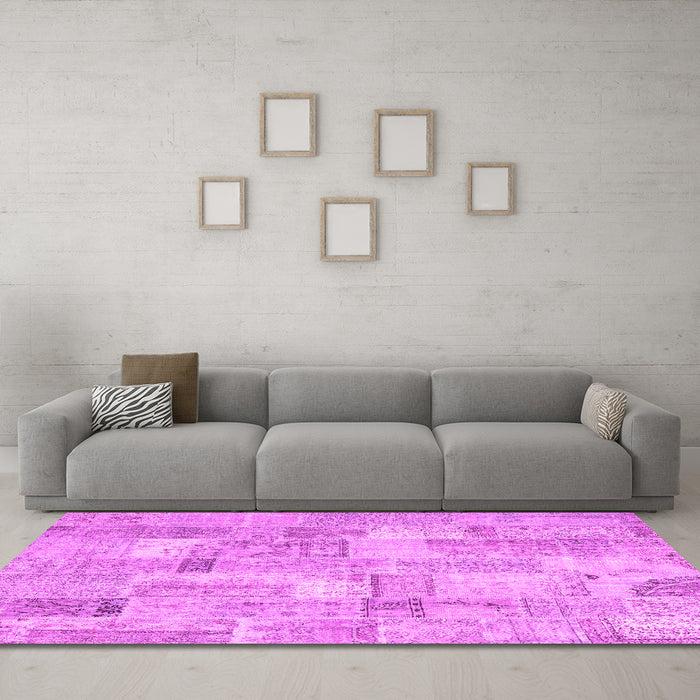Machine Washable Patchwork Pink Transitional Rug in a Living Room, wshcon2623pnk