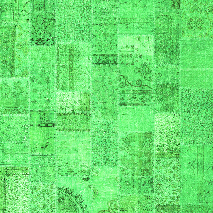 Round Machine Washable Patchwork Green Transitional Area Rugs, wshcon2623grn