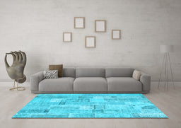 Machine Washable Patchwork Light Blue Transitional Rug in a Living Room, wshcon2623lblu