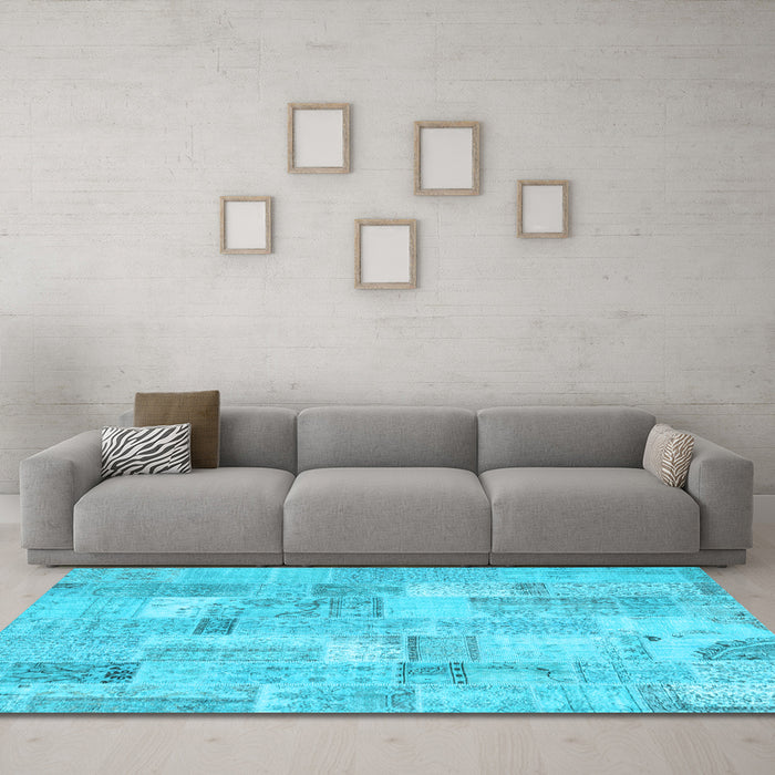 Machine Washable Patchwork Light Blue Transitional Rug in a Living Room, wshcon2623lblu