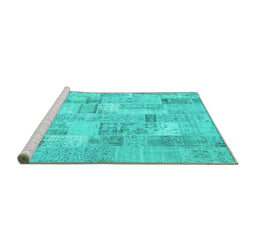 Sideview of Machine Washable Patchwork Turquoise Transitional Area Rugs, wshcon2623turq