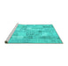 Sideview of Machine Washable Patchwork Turquoise Transitional Area Rugs, wshcon2623turq