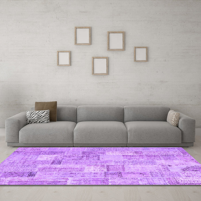 Machine Washable Patchwork Purple Transitional Area Rugs in a Living Room, wshcon2623pur