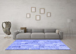 Machine Washable Patchwork Blue Transitional Rug in a Living Room, wshcon2623blu