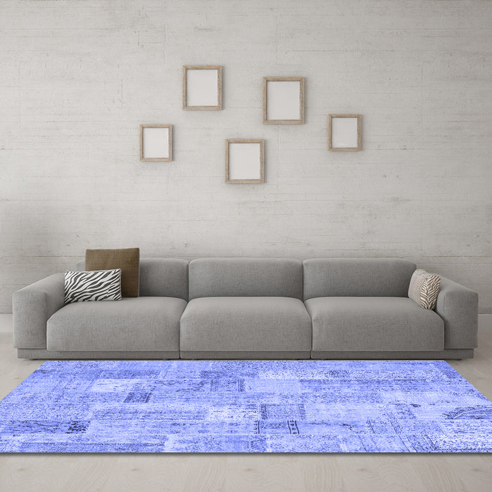 Machine Washable Patchwork Blue Transitional Rug in a Living Room, wshcon2623blu