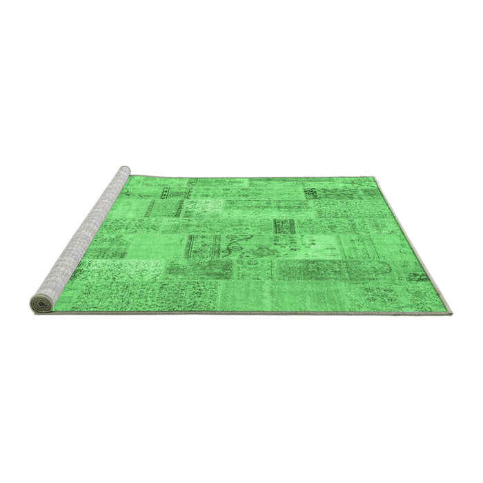 Sideview of Machine Washable Patchwork Emerald Green Transitional Area Rugs, wshcon2623emgrn