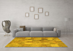 Machine Washable Patchwork Yellow Transitional Rug in a Living Room, wshcon2624yw