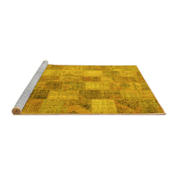 Sideview of Machine Washable Patchwork Yellow Transitional Rug, wshcon2624yw