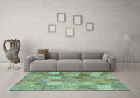 Machine Washable Patchwork Light Blue Transitional Rug, wshcon2624lblu