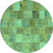 Round Patchwork Turquoise Transitional Rug, con2624turq