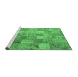 Sideview of Machine Washable Patchwork Emerald Green Transitional Area Rugs, wshcon2624emgrn