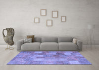 Machine Washable Patchwork Blue Transitional Rug, wshcon2624blu