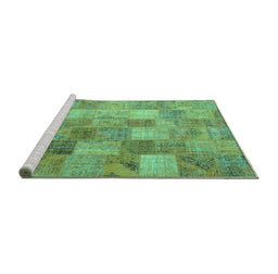 Sideview of Machine Washable Patchwork Turquoise Transitional Area Rugs, wshcon2624turq