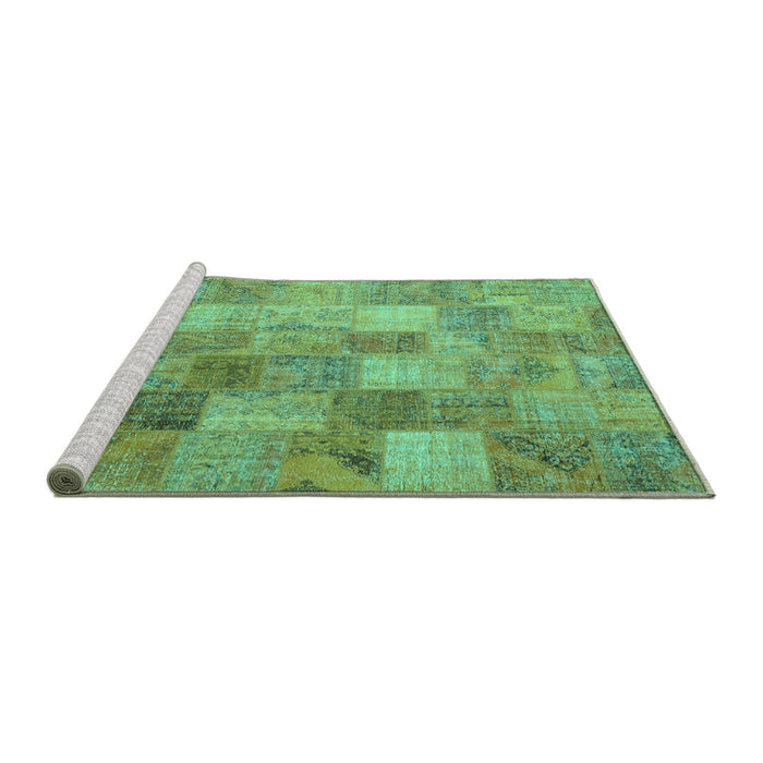 Sideview of Machine Washable Patchwork Turquoise Transitional Area Rugs, wshcon2624turq