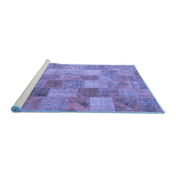 Sideview of Machine Washable Patchwork Blue Transitional Rug, wshcon2624blu