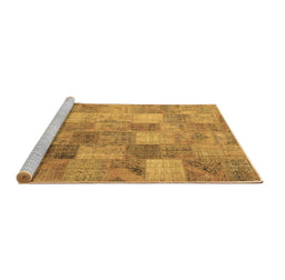 Sideview of Machine Washable Patchwork Brown Transitional Rug, wshcon2624brn