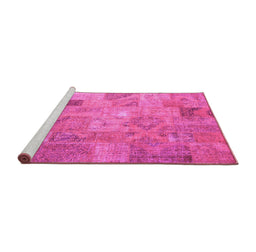 Sideview of Machine Washable Patchwork Pink Transitional Rug, wshcon2625pnk