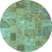 Round Patchwork Light Blue Transitional Rug, con2625lblu