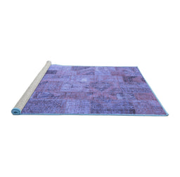 Sideview of Machine Washable Patchwork Blue Transitional Rug, wshcon2625blu