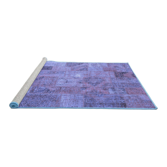 Sideview of Machine Washable Patchwork Blue Transitional Rug, wshcon2625blu