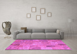 Machine Washable Patchwork Purple Transitional Area Rugs in a Living Room, wshcon2625pur