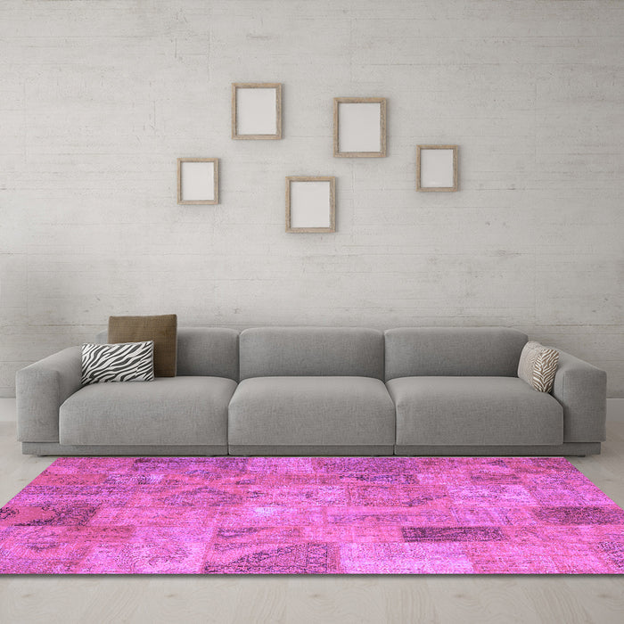 Machine Washable Patchwork Purple Transitional Area Rugs in a Living Room, wshcon2625pur