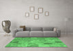 Machine Washable Patchwork Emerald Green Transitional Area Rugs in a Living Room,, wshcon2625emgrn