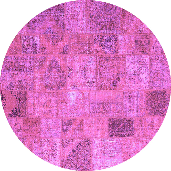 Round Machine Washable Patchwork Purple Transitional Area Rugs, wshcon2625pur